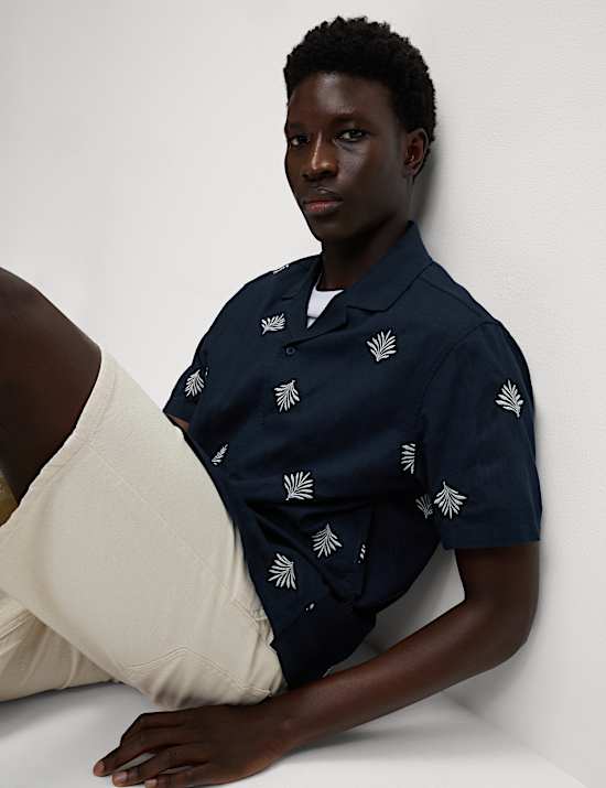 Cotton Rich Palm Embroidered Shirt