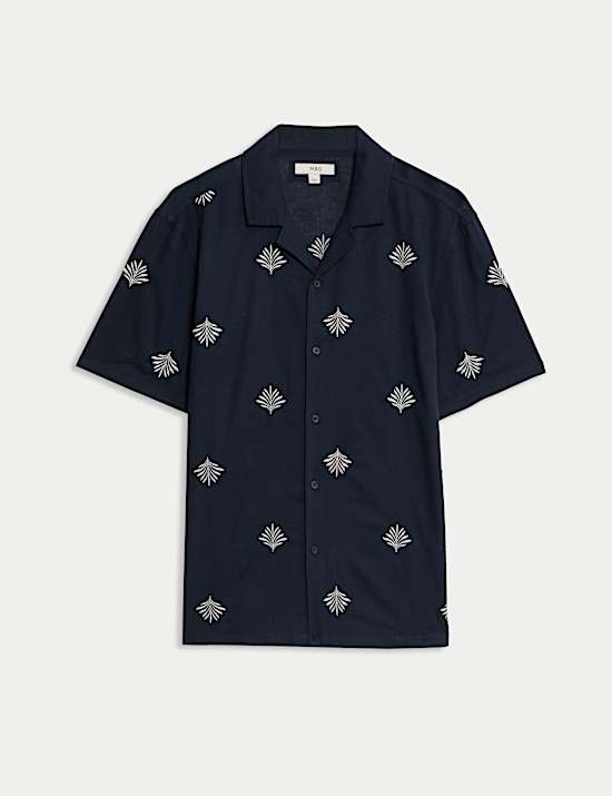 Cotton Rich Palm Embroidered Shirt