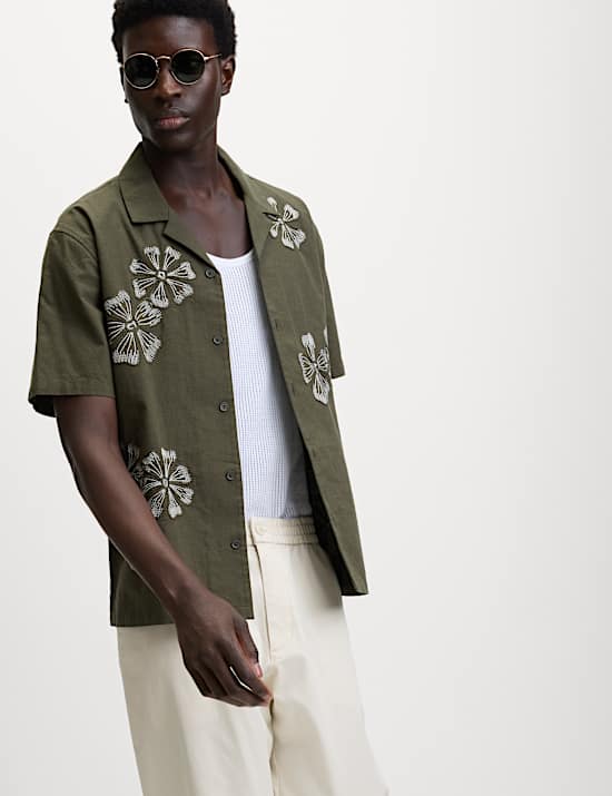 Regular Fit Cotton Linen Blend Short Sleeve Shirt