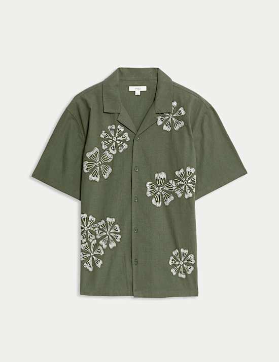 Regular Fit Cotton Linen Blend Short Sleeve Shirt