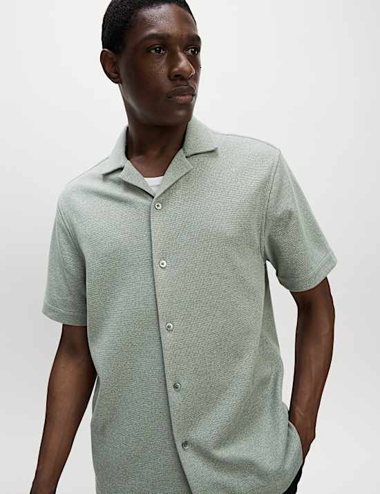 Cotton Blend Textured Knitted Shirt