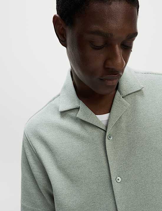 Cotton Blend Textured Knitted Shirt