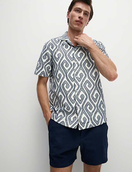 Pure Cotton Jacquard Ikat Print Shirt