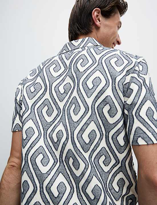 Pure Cotton Jacquard Ikat Print Shirt