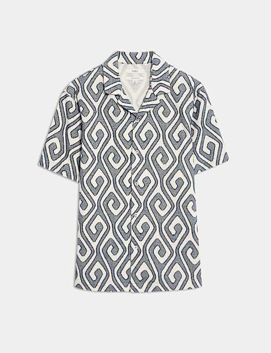 Pure Cotton Jacquard Ikat Print Shirt