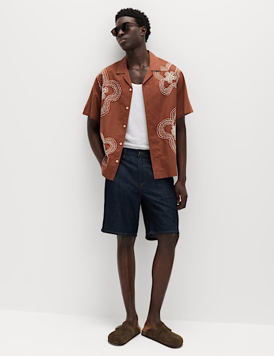 Koszula regular fit w kwiaty z mieszanki bawełny i lnu