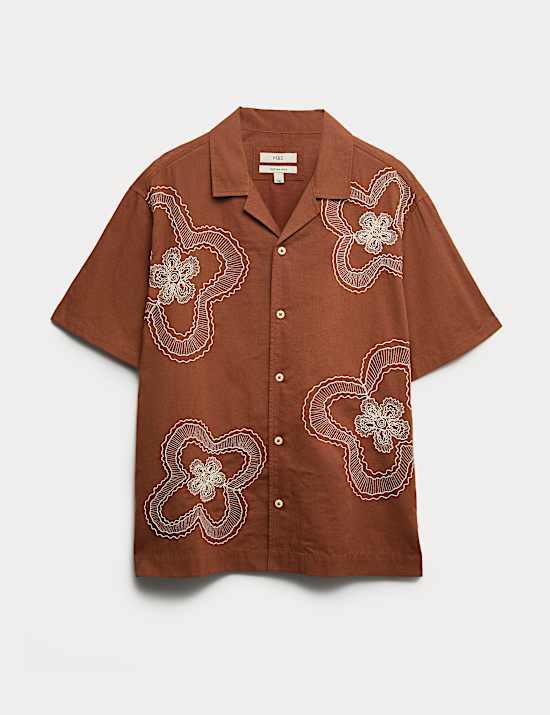 Koszula regular fit w kwiaty z mieszanki bawełny i lnu