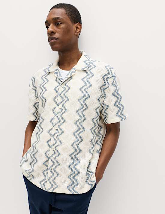 Luźna koszula z kr&oacute;tkim rękawem z mieszanki bawełny