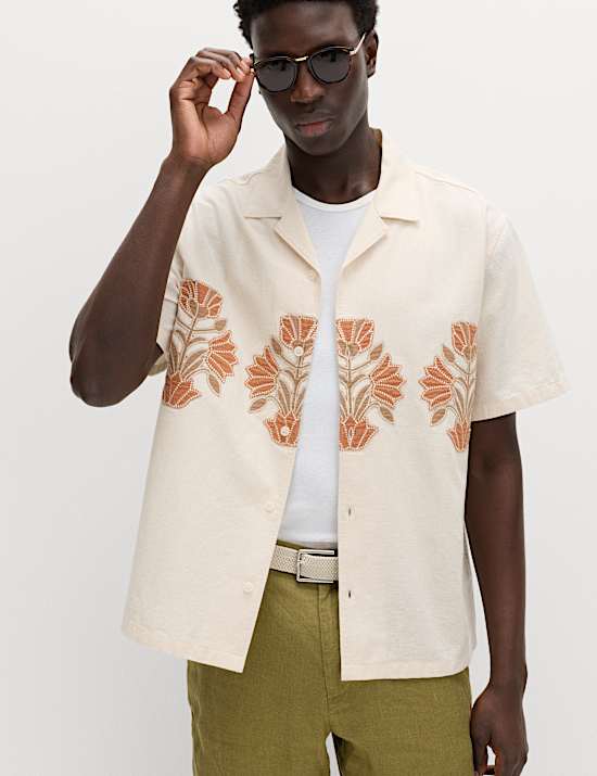 Cotton Rich Embroidered Short Sleeve Shirt