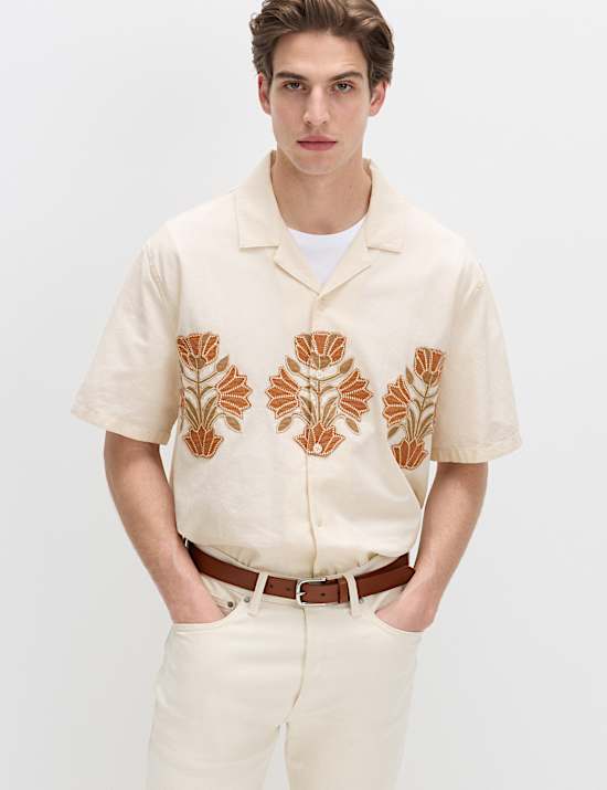 Cotton Rich Embroidered Short Sleeve Shirt