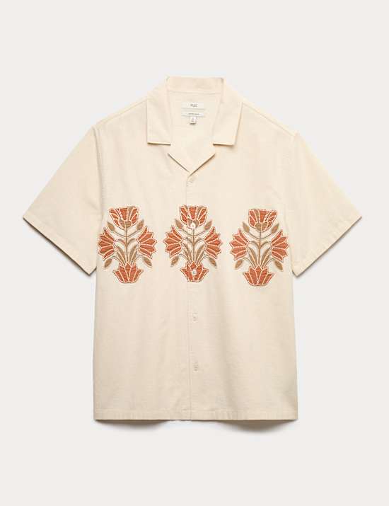 Cotton Rich Embroidered Short Sleeve Shirt