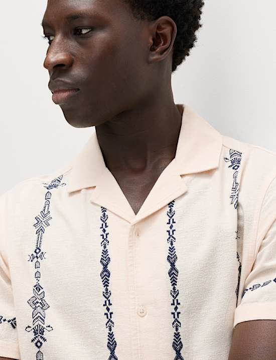 Cotton Rich Embroidered Short Sleeve Shirt