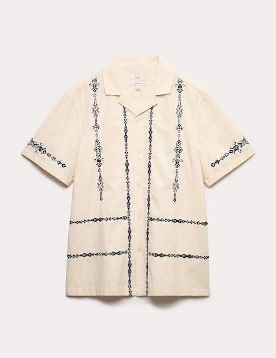 Cotton Rich Embroidered Short Sleeve Shirt
