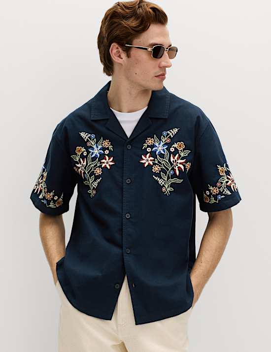 Cotton Rich Embroidered Short Sleeve Shirt