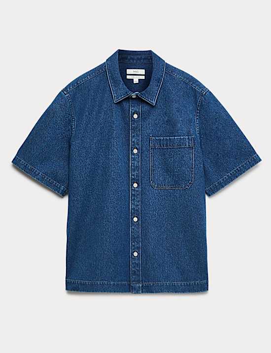 Pure Cotton Denim Short Sleeve Shirt