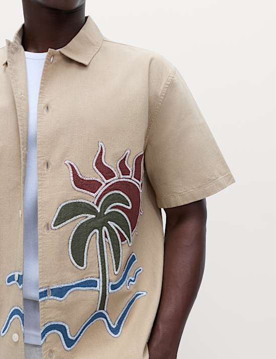 T-shirt en coton brod&eacute; &agrave; manches courtes