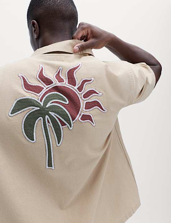 T-shirt en coton brod&eacute; &agrave; manches courtes
