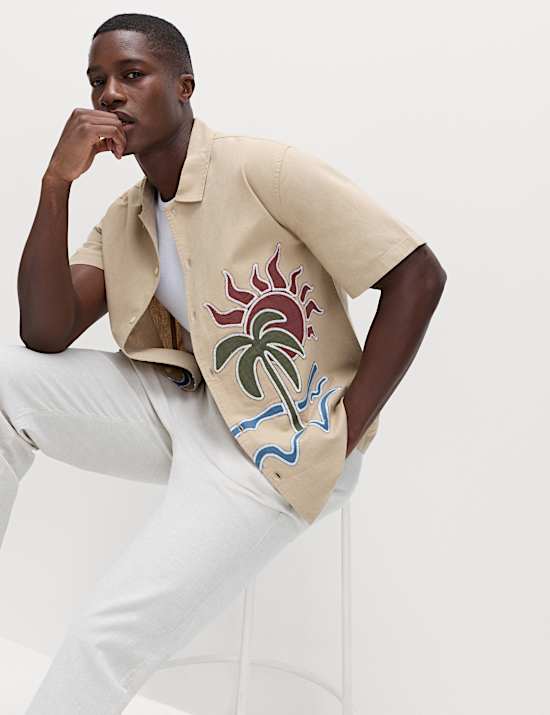 T-shirt en coton brod&eacute; &agrave; manches courtes