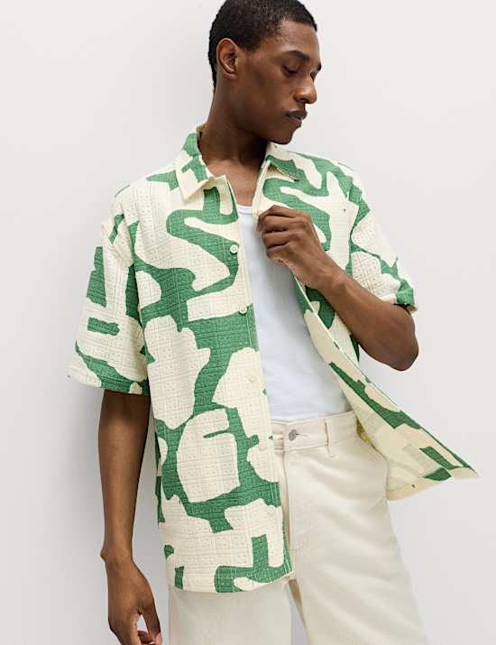 Cotton Rich Abstract Print Textured Shirt