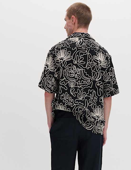 Cotton Blend Embroidered Short Sleeve Shirt