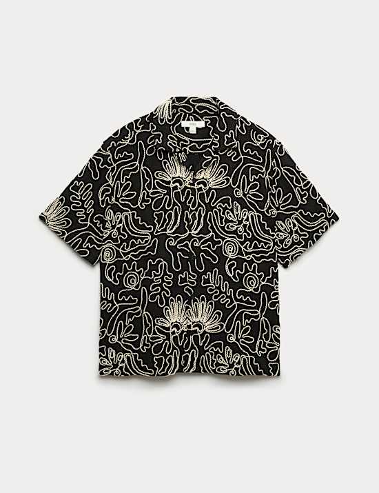 Cotton Blend Embroidered Short Sleeve Shirt