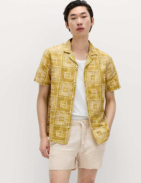 Linen Rich Abstract Tile Print Shirt