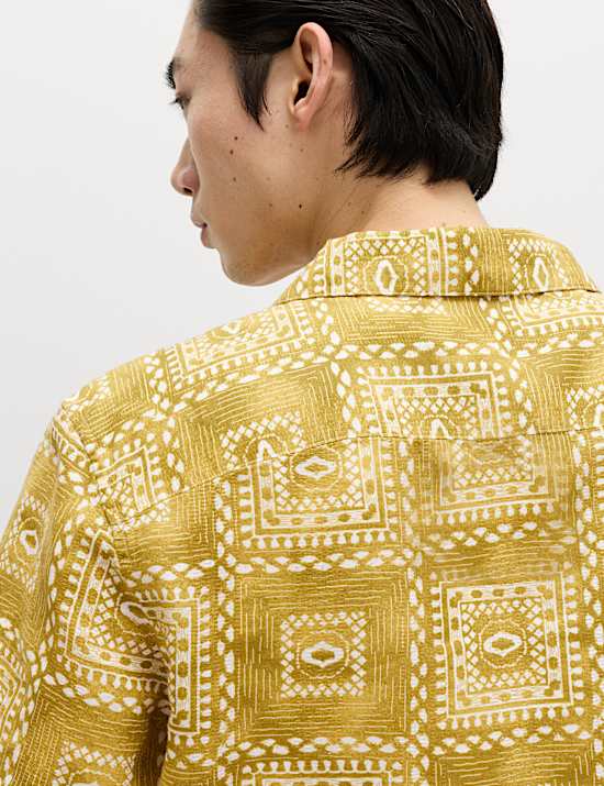 Linen Rich Abstract Tile Print Shirt