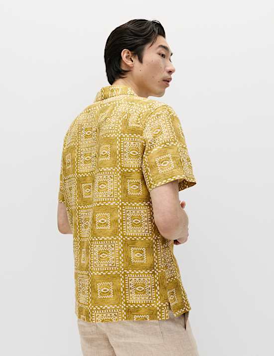 Linen Rich Abstract Tile Print Shirt