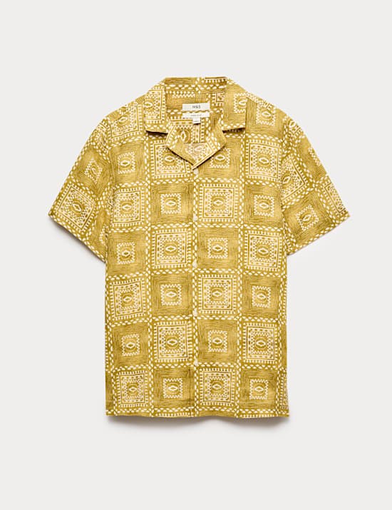 Linen Rich Abstract Tile Print Shirt