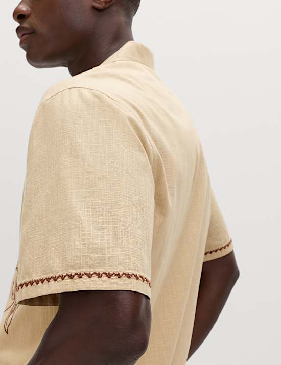 Pure Cotton Embroidered Short Sleeve Shirt