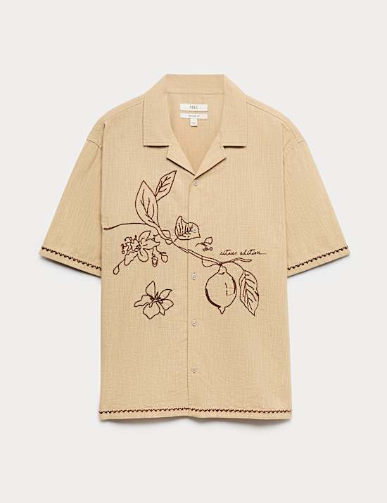 Pure Cotton Embroidered Short Sleeve Shirt