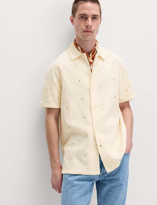Pure Cotton Embroidered Short Sleeve Shirt