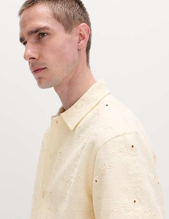 Pure Cotton Embroidered Short Sleeve Shirt