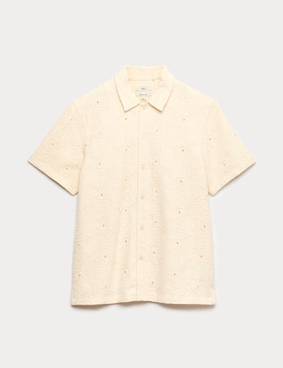 Pure Cotton Embroidered Short Sleeve Shirt