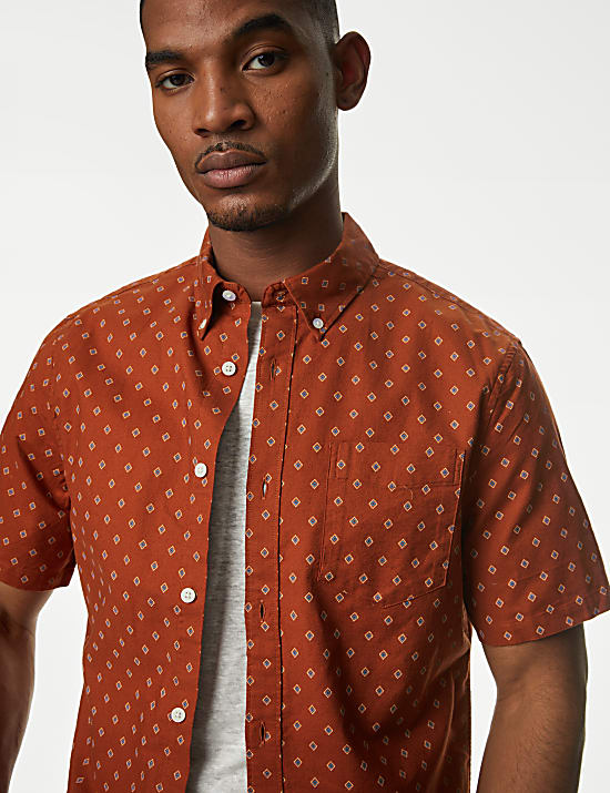 Chemise Oxford 100 % coton avec imprim&eacute;, repassage facile