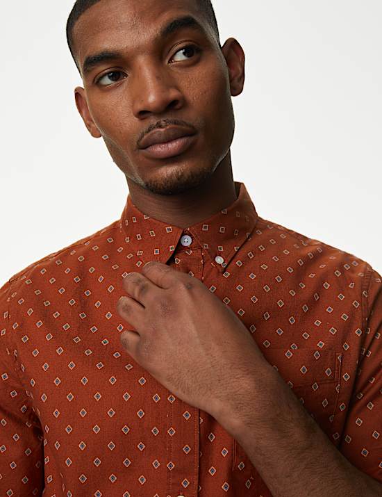 Chemise Oxford 100 % coton avec imprim&eacute;, repassage facile