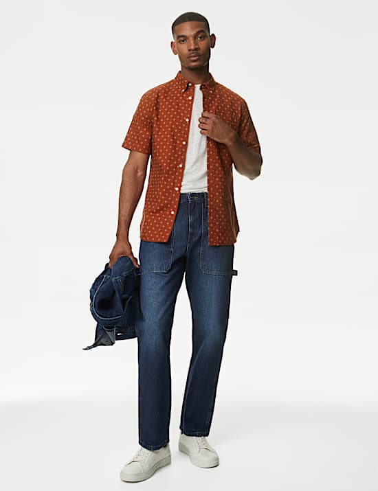 Chemise Oxford 100 % coton avec imprim&eacute;, repassage facile