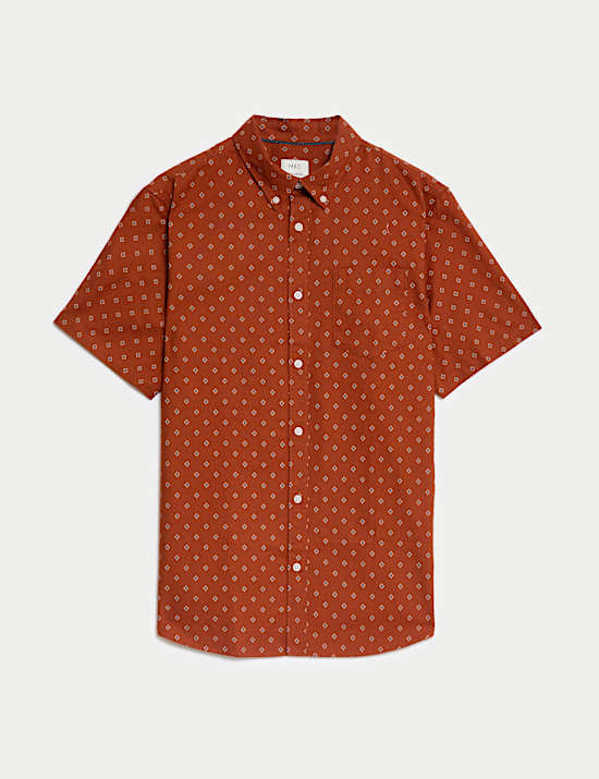 Chemise Oxford 100 % coton avec imprim&eacute;, repassage facile