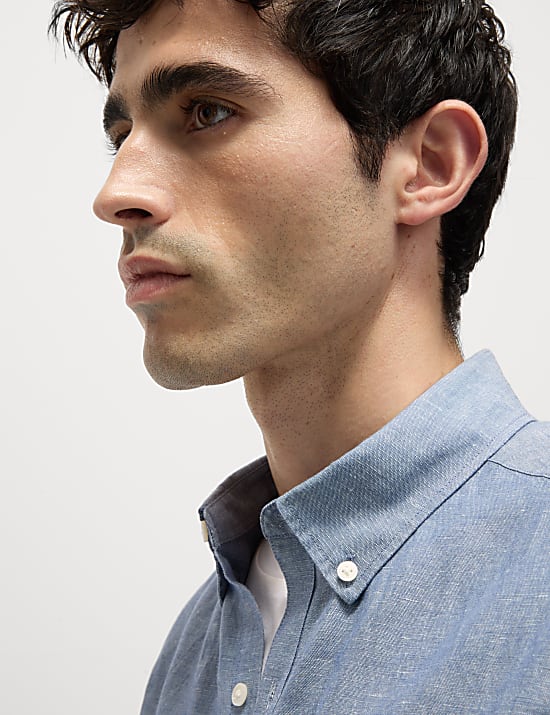 Kurzarmhemd aus Baumwolle und Leinen