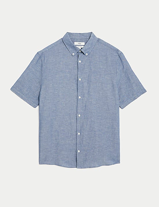 Kurzarmhemd aus Baumwolle und Leinen