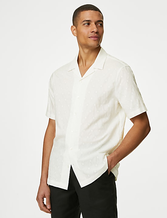 Pure Cotton Textured Cuban Collar Shirt