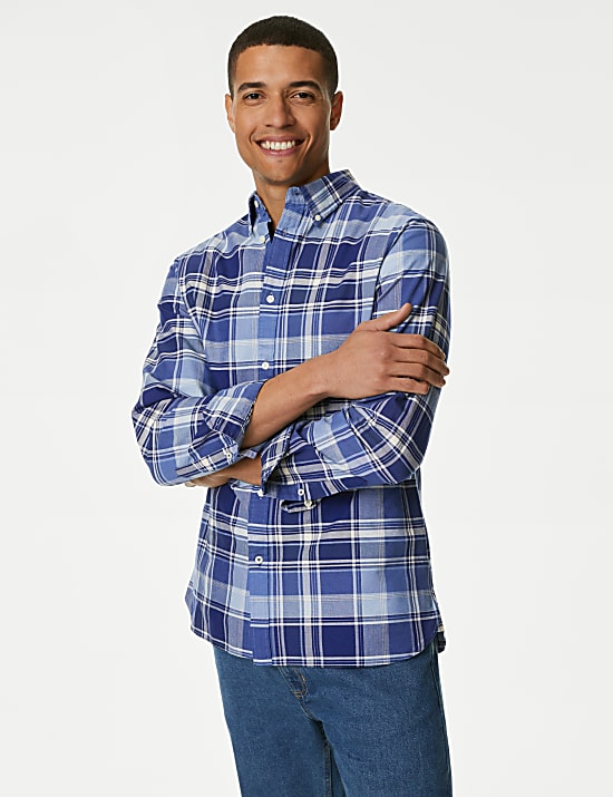 Easy Iron Pure Cotton Check Oxford Shirt
