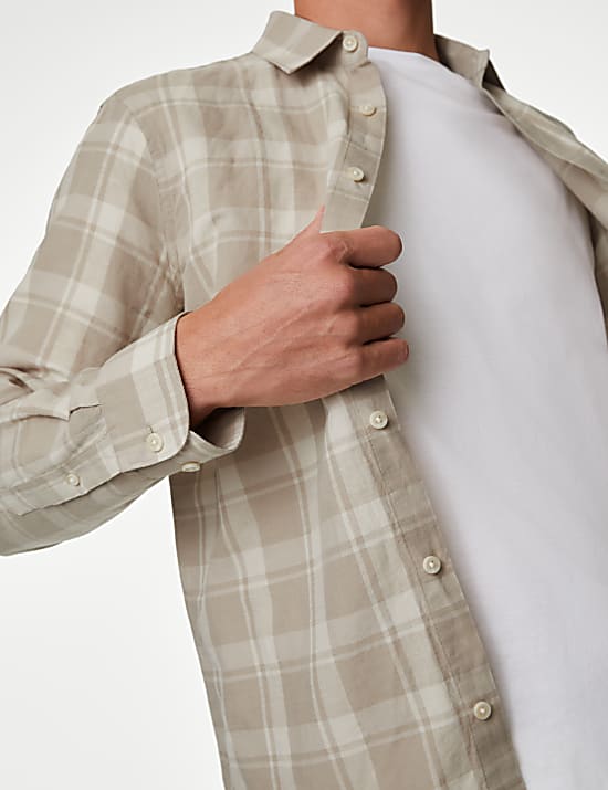 Easy Iron Cotton Linen Blend Check Shirt