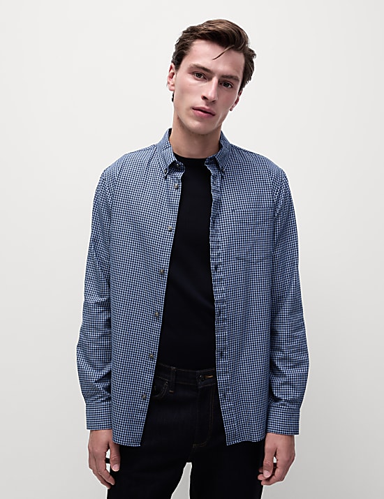 Cotton Rich Gingham Check Oxford Shirt