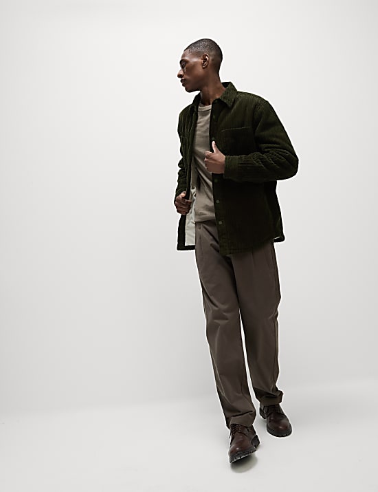 חולצת ז'קט מבד קורדרוי עם בטנה דמוית צמר