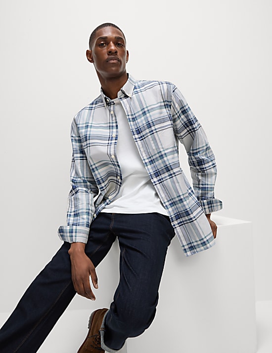 Pure Cotton Check Oxford Shirt