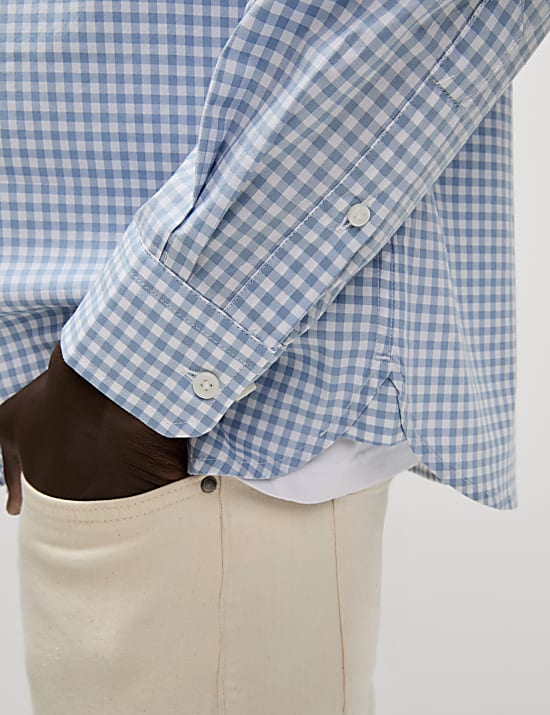 Cotton Rich Gingham Check Oxford Shirt