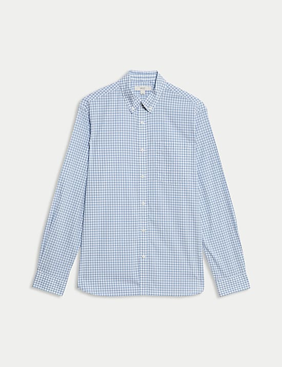 Cotton Rich Gingham Check Oxford Shirt