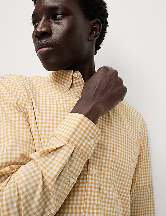 Cotton Rich Gingham Check Oxford Shirt