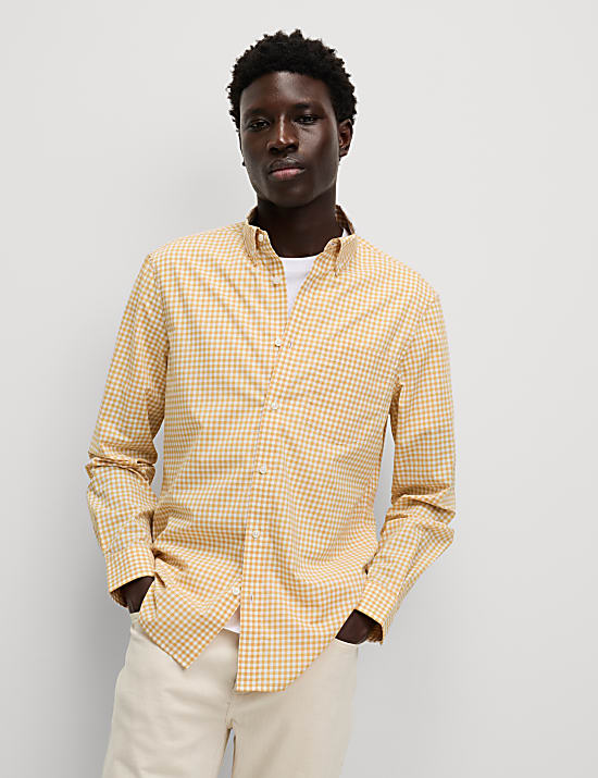 Cotton Rich Gingham Check Oxford Shirt